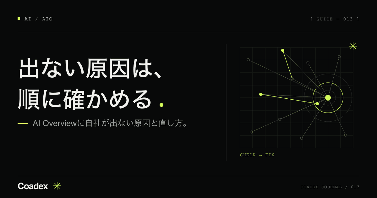 AI Overviewに自社が出ない原因と、確かめ方・直し方