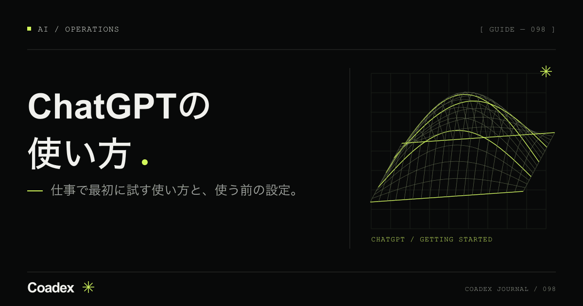 ChatGPTの使い方。仕事で最初に試す5つの使い方と、会社で使う前の設定