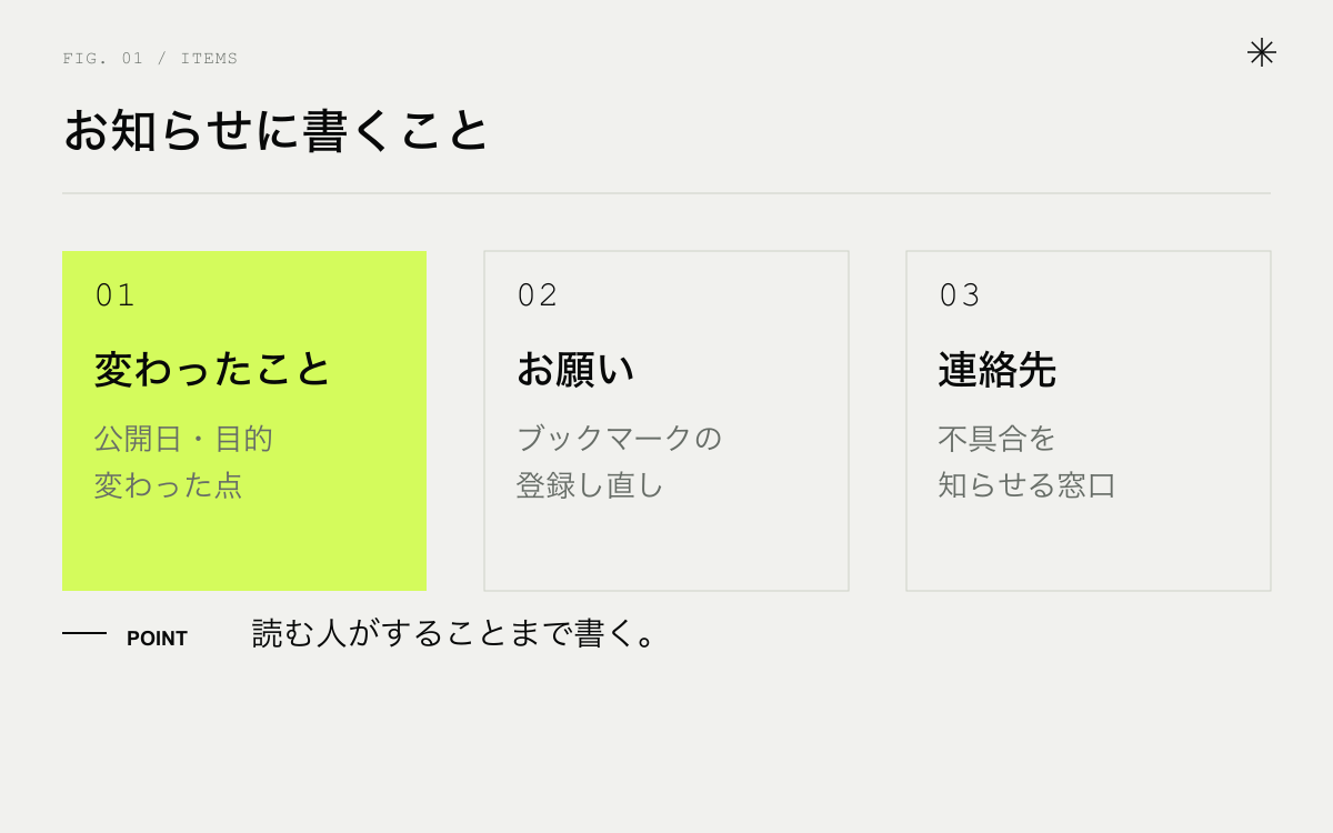 ホームページリニューアルのお知らせに書くこと。変わったこと、お願い、連絡先