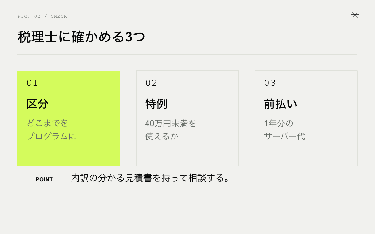 ホームページ作成費用で税理士に確かめる主な3つのこと。区分、特例、前払い